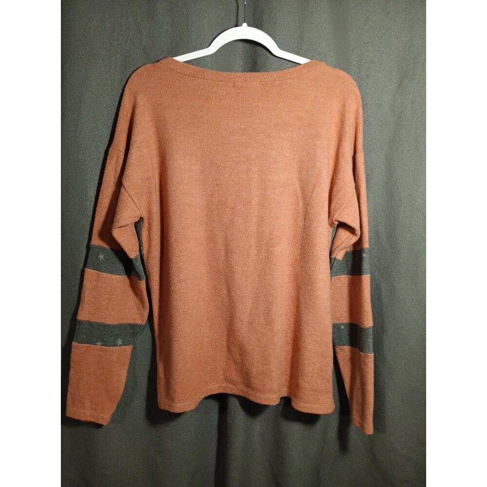 Adora Women’s Small Rust Orange Stripe Star Print Lightweight Soft Long Sleeve - Picture 6 of 7